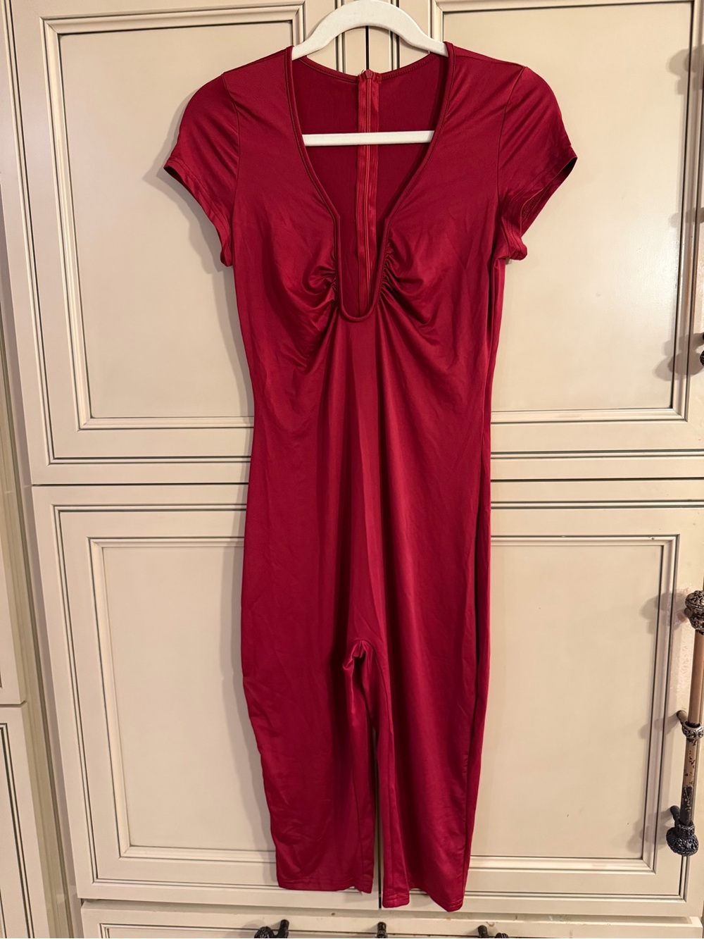 New Women’s Short-Sleeve Red jumpsuit Romper pantsuit bodysuit Bodycon v neck Lg